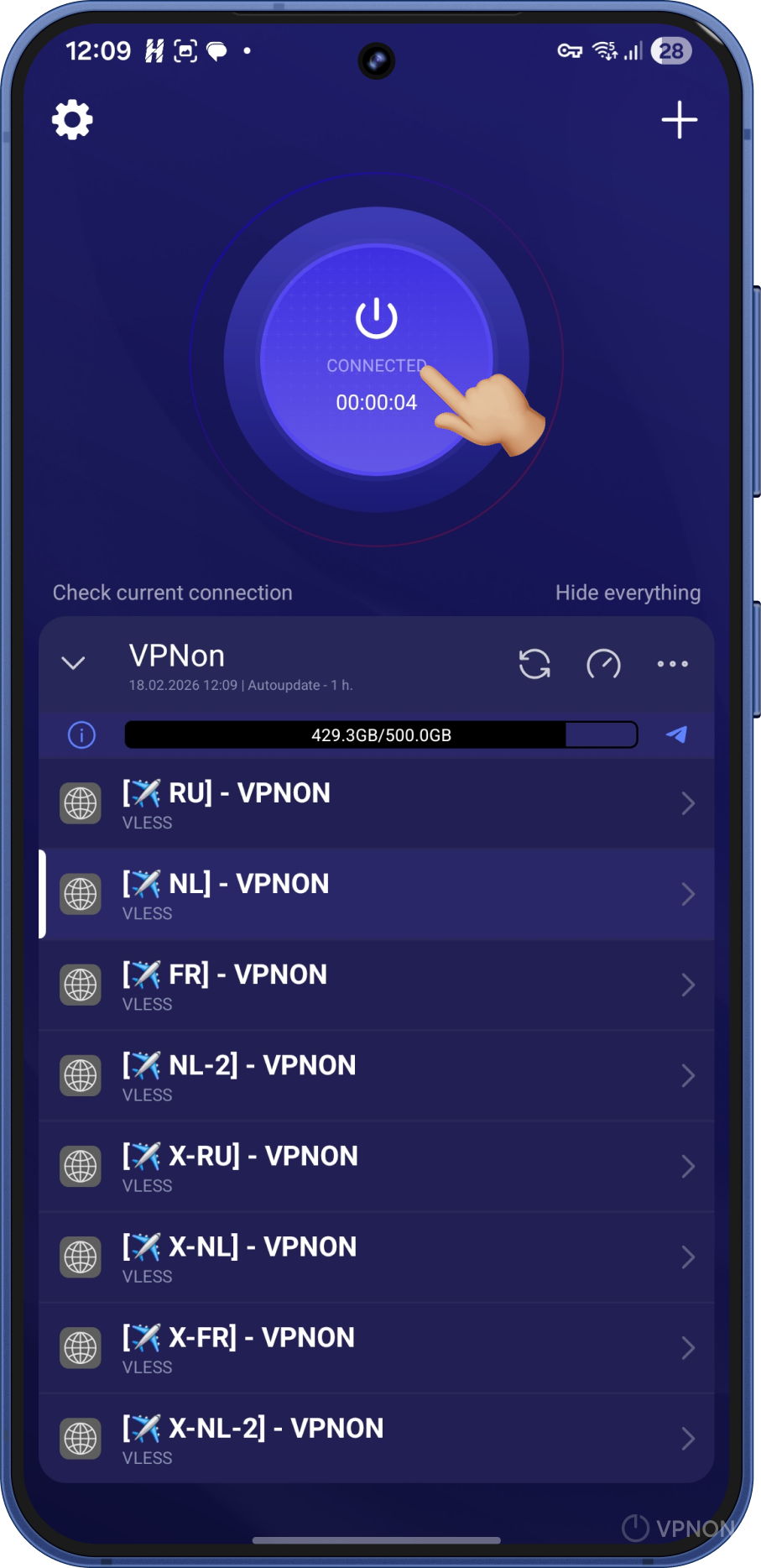 Connecting VPN in happ app on android