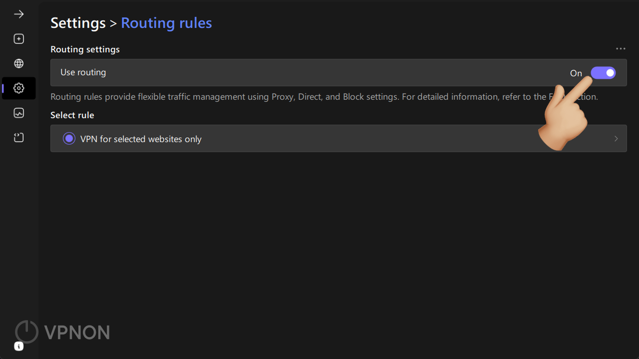 VPN in happ client, routing enabled