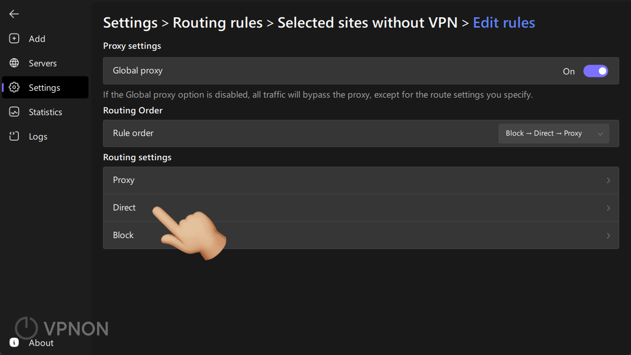 happ routing rules editing, direct