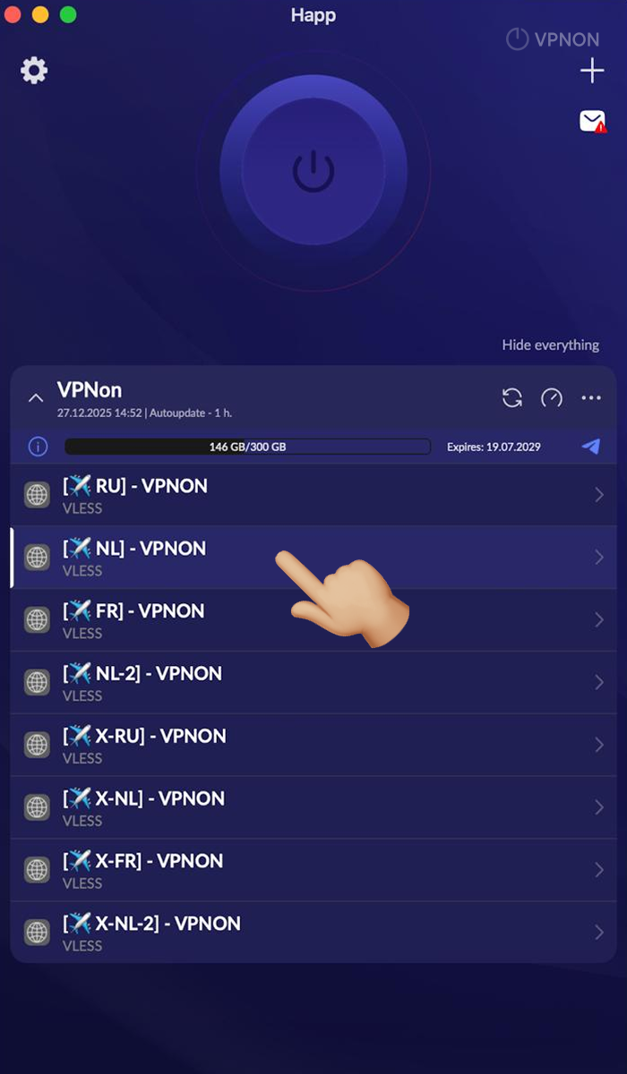 Connecting VPN in happ app on macOS