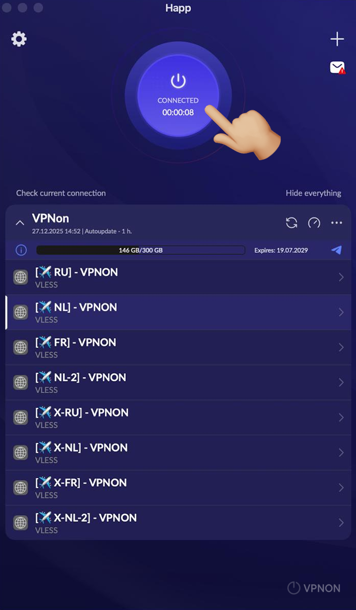 Connecting VPN in happ app on macOS