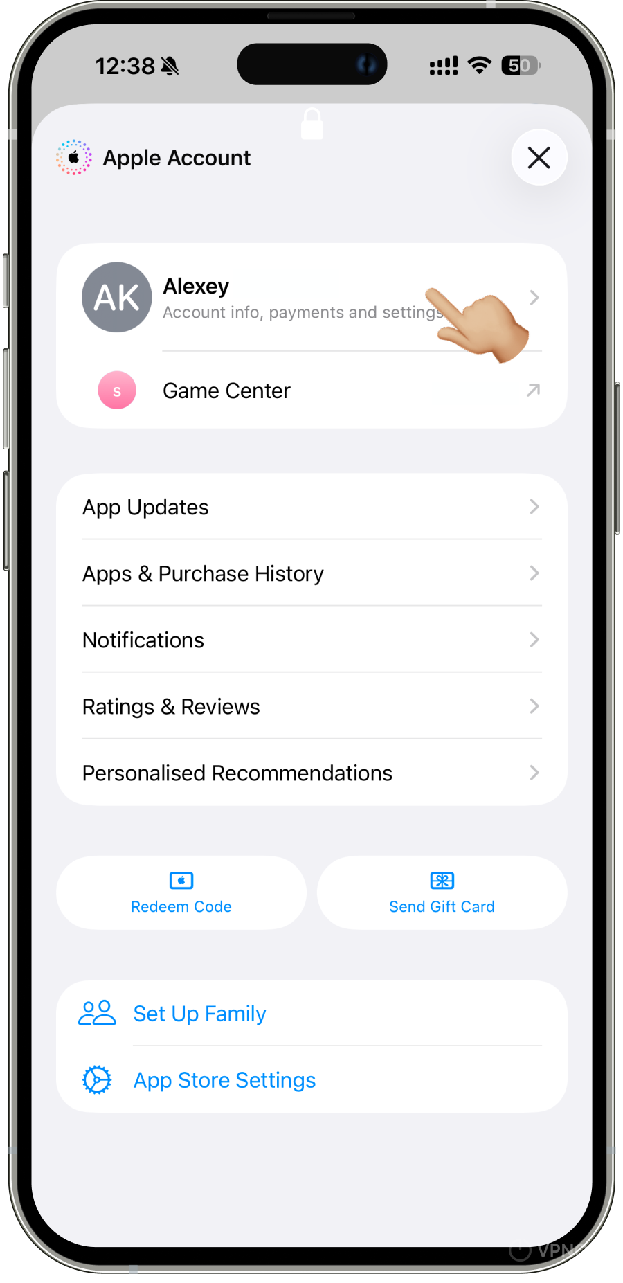 Media & Purchases and View Apple ID