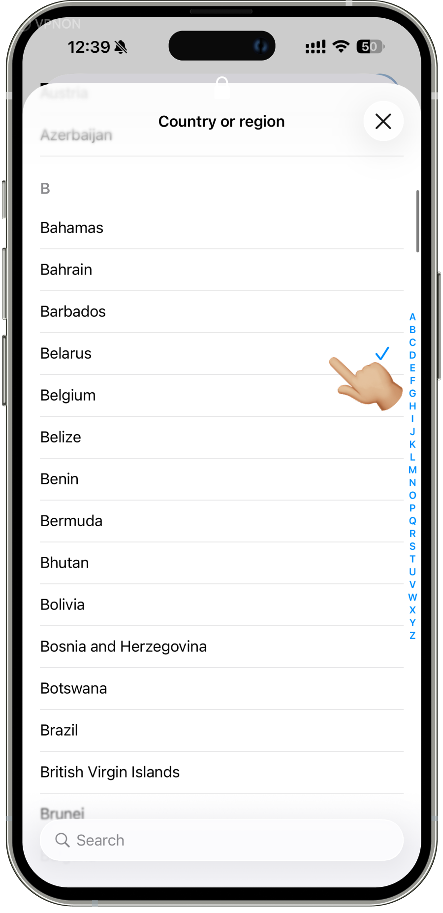 Choosing Apple ID country